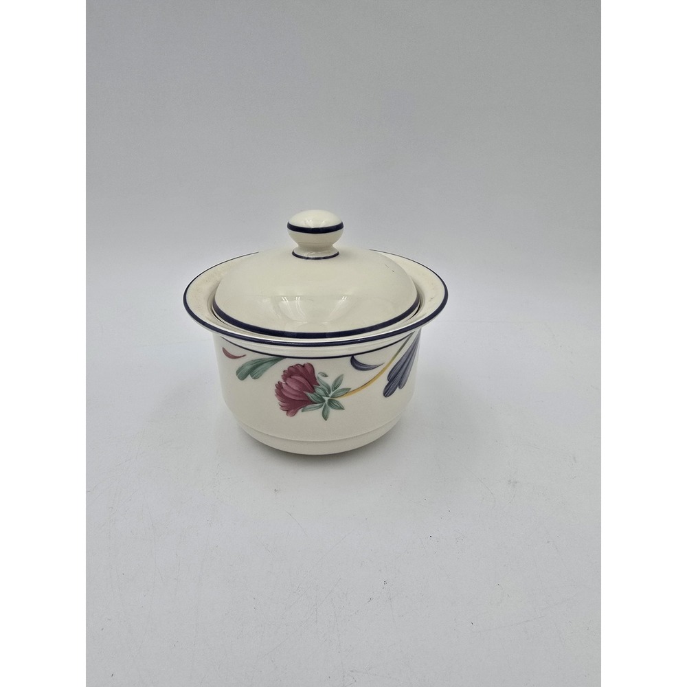 Vintage Lenox Poppies On Blue Sugar Bowl With Lid